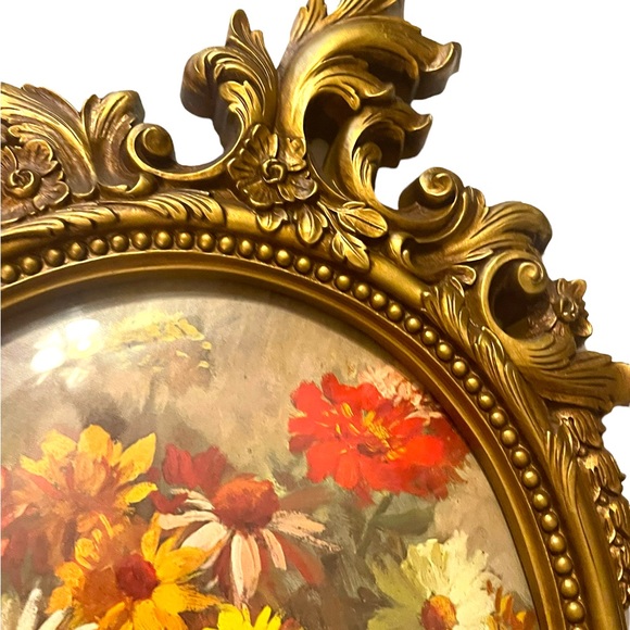 Large Vintage Syroco 1960s gold gilt flower picture framed - Picture 11 of 11